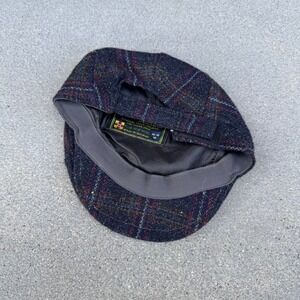 Hanna Hats Donegal Ireland Mens Blue Plaid Wool Flat Cap Driving Hat Size M